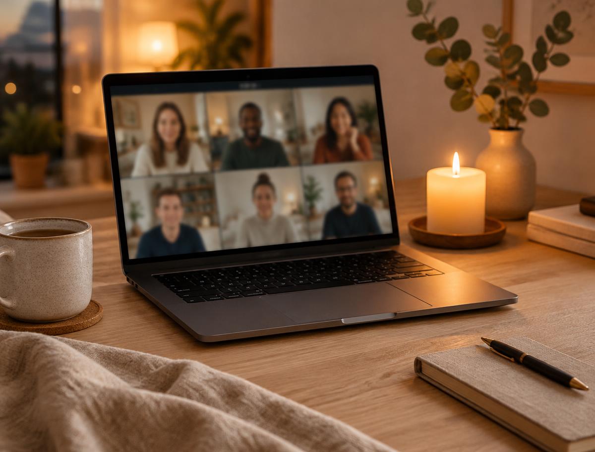 Laptop cu o sesiune online, lângă o lumânare